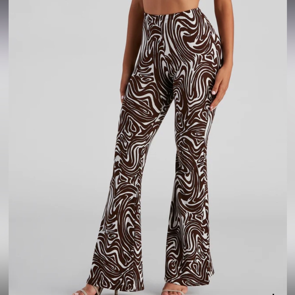 NWT Brown & White Flare Pants